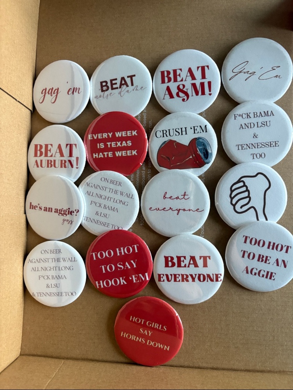 College Football Rivalry Buttons - Red & White Set